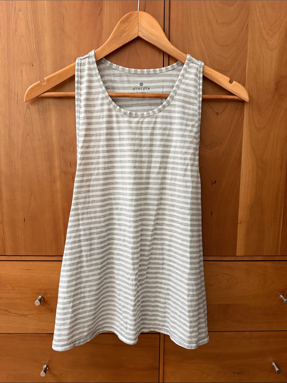 Athleta Light Gray & White Striped Racerback Tank